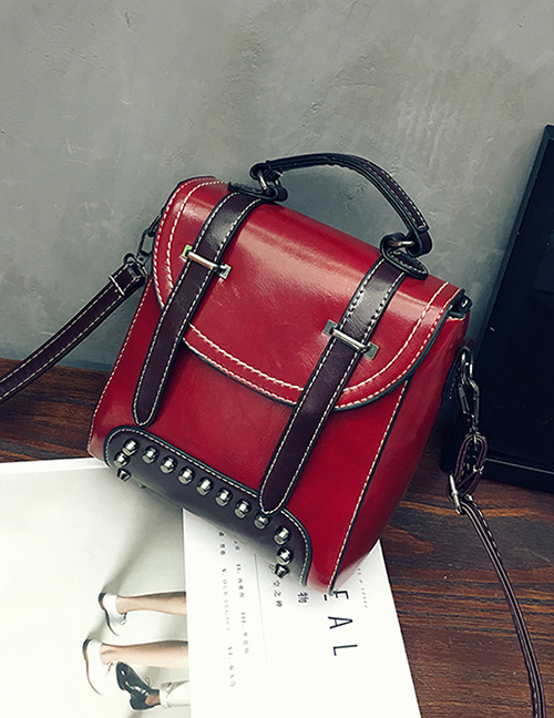 Fashion Red Rivet Decorated Simple Mini Backpack