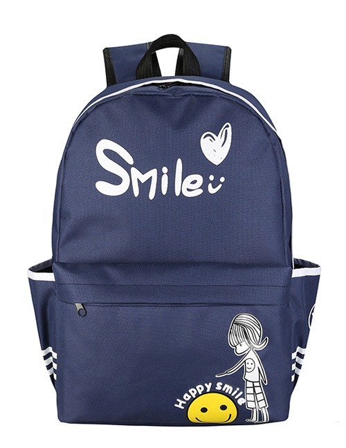 Fashion Dark Blue Girl Pattern Decorated Traveling Backpack