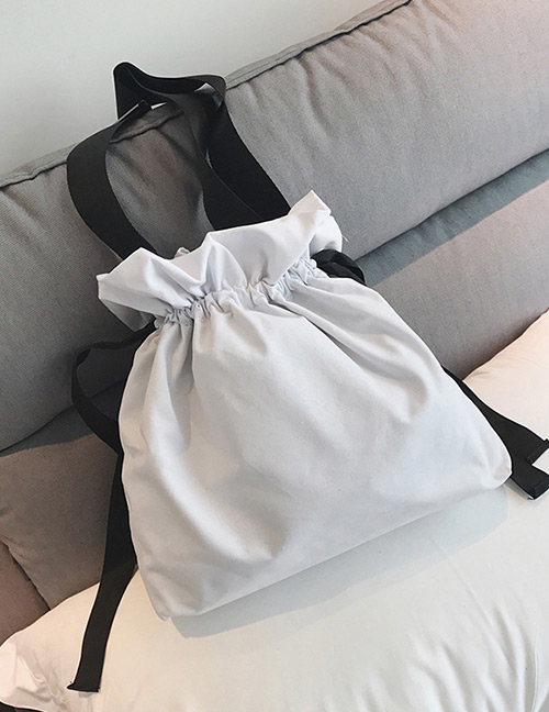 Fashion White Pure Color Decorated Drawstring Design Shoulder Bag