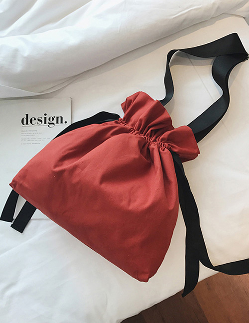 Fashion Red Pure Color Decorated Drawstring Design Shoulder Bag