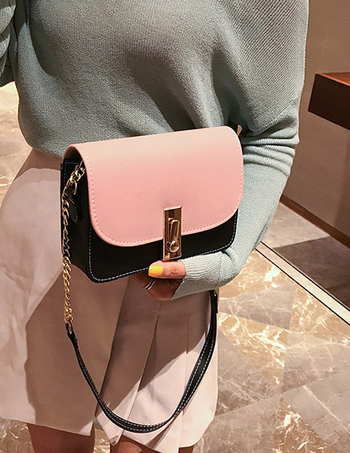 Fashion Pink Square Shape Buckle Decorated Shoulder Bag