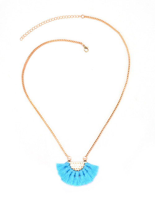 Bohemia Blue Fan Shape Decorated Tassel Necklace