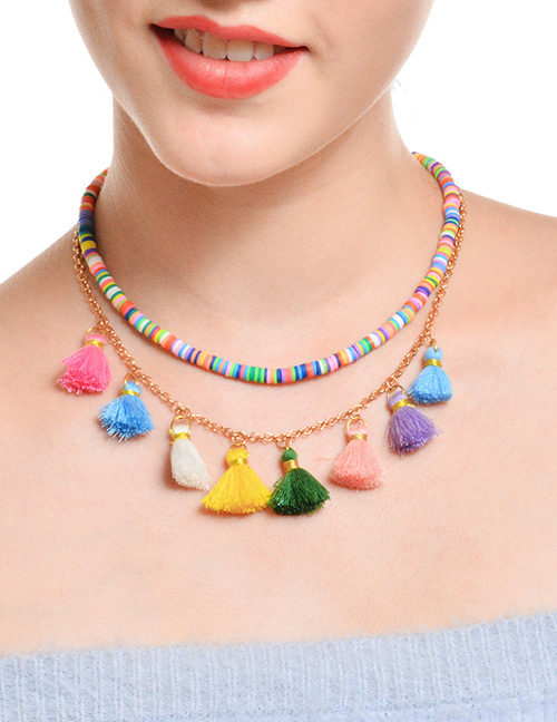 Bohemia Multi-color Tassel Decorated Doubla Layer Necklace
