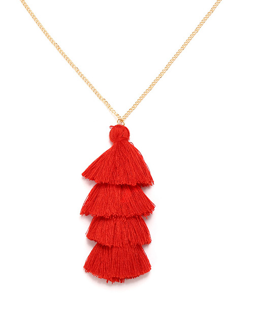 Bohemia Red Pure Color Decorated Tassel Necklace
