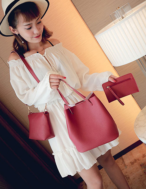 Fashion Red Pure Color Decorated Bags (3pcs)