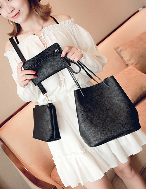 Fashion Black Pure Color Decorated Bags (3pcs)