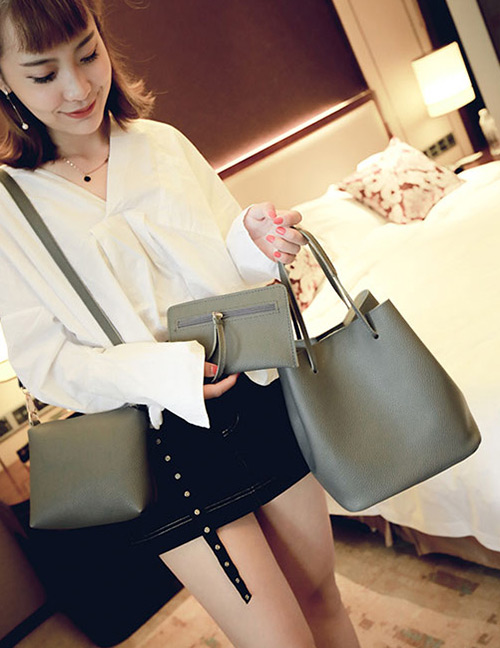 Fashion Gray Pure Color Decorated Bags (3pcs)