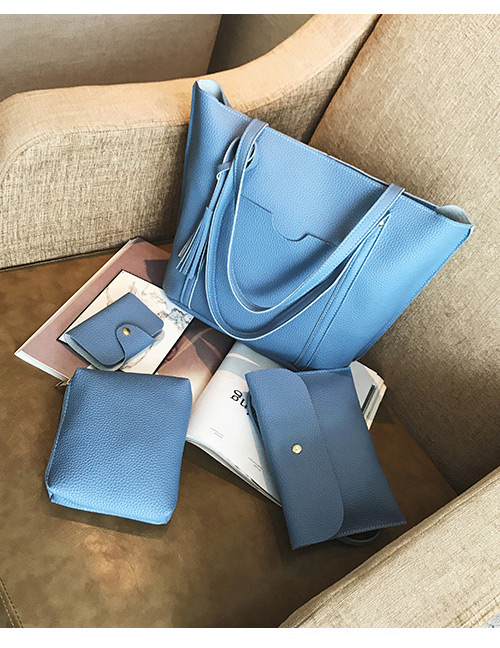 Fashion Blue Pure Color Decorated Bags (4pcs)