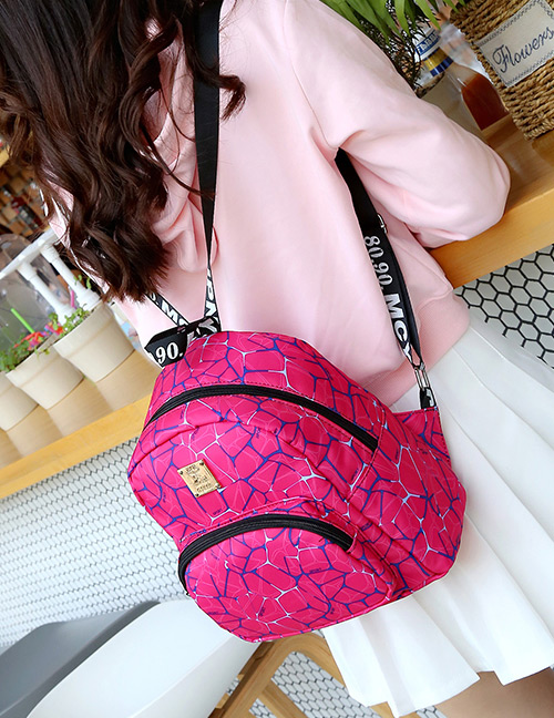 Fashion Plum-red Metal Square Shape Decorated Backpack