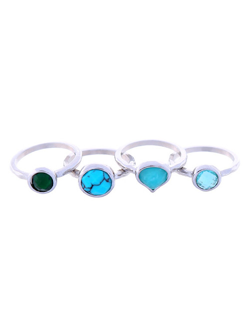Trendy Blue Heart Shape Decorated Simple Ring(4pcs)