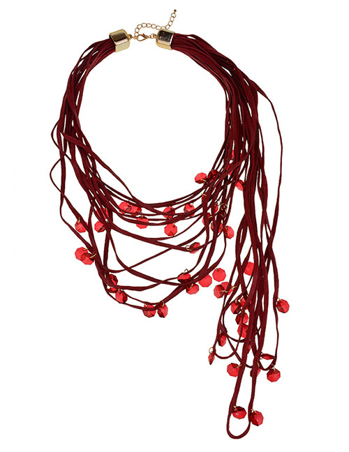 Vintage Red Beads Decorated Multi-layer Choker