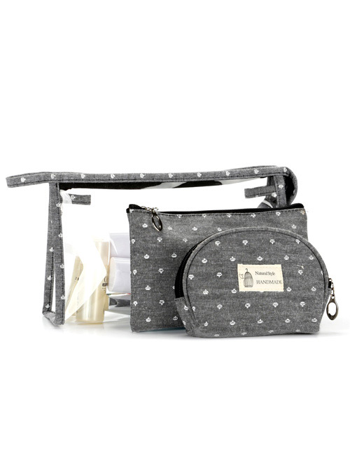 Trendy Gray Letter Pattern Decorated Transparent Cosmetic Bag(3pcs)