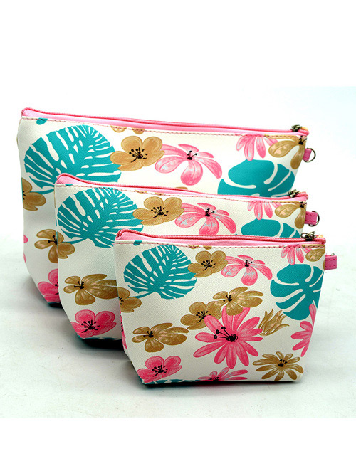 Trendy Pink+blue Flower Pattern Decorated Cosmetic Bag(3pcs)