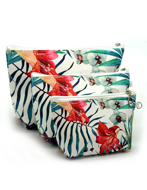 Trendy White Kapok Pattern Decorated Cosmetic Bag(3pcs)