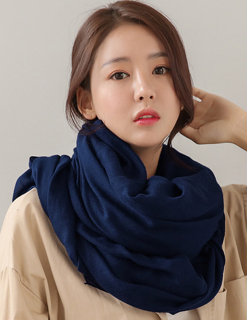 Fashion Navy Pure Color Decorated Dual-use Scarf
