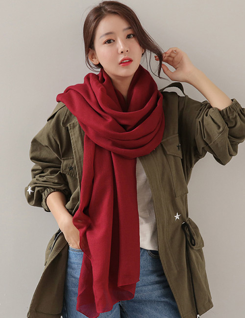 Fashion Red Pure Color Decorated Dual-use Scarf