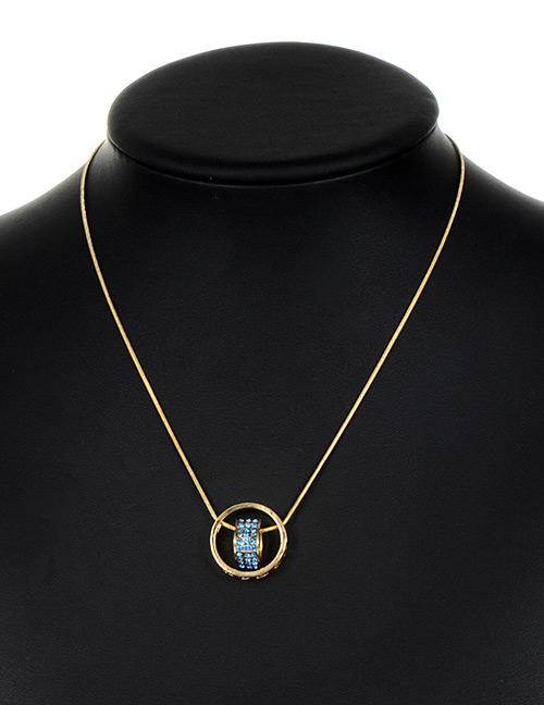 Fashion Gold Color+blue Circular Ring Decorated Necklace