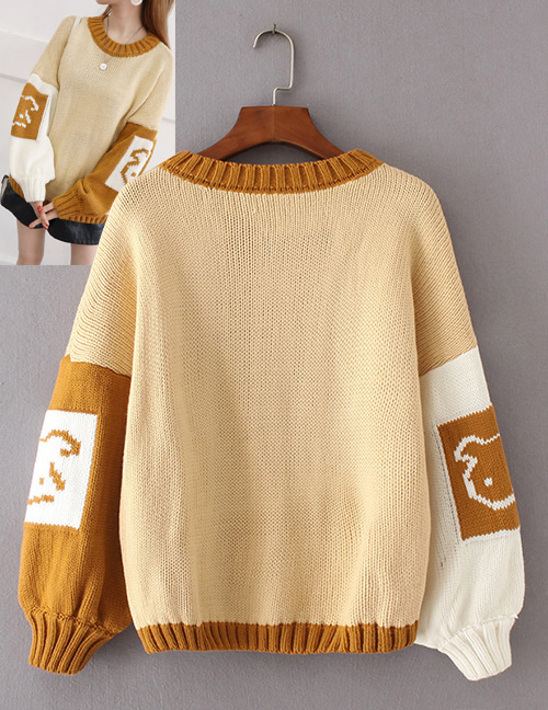 Trendy Yellow Bear Pattern Decorated Round Neckline Sweater