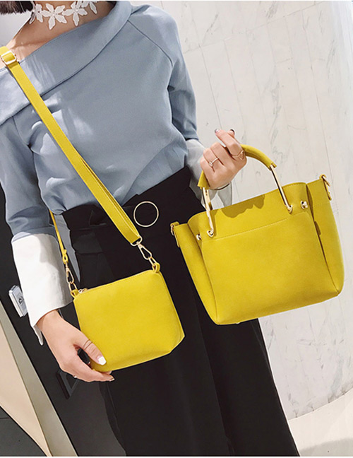 Fashion Yellow Pure Color Decorated Bag (2pcs)