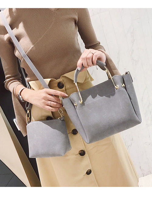 Fashion Gray Pure Color Decorated Bag (2pcs)