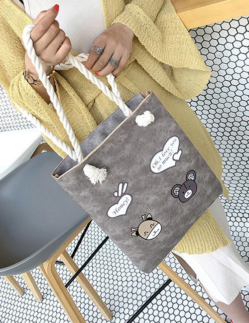 Fashion Gray Cartoon Pattern Decorated Bag