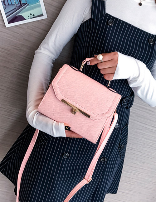 Fashion Light Pink Pure Color Decorated Shoulder Bag