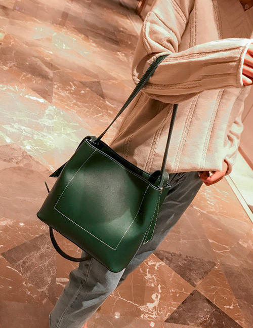 Fashion Green Square Shape Design Pure Color Handbag