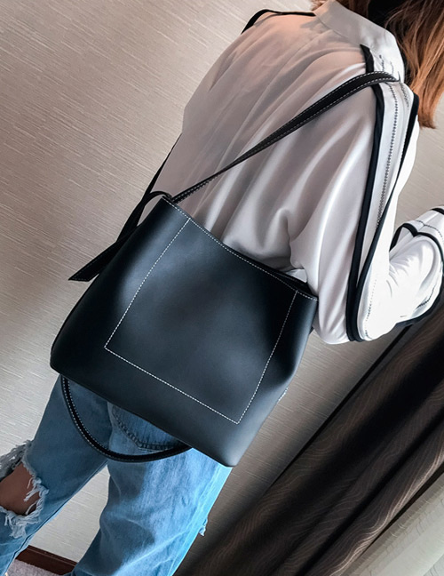 Fashion Black Square Shape Design Pure Color Handbag