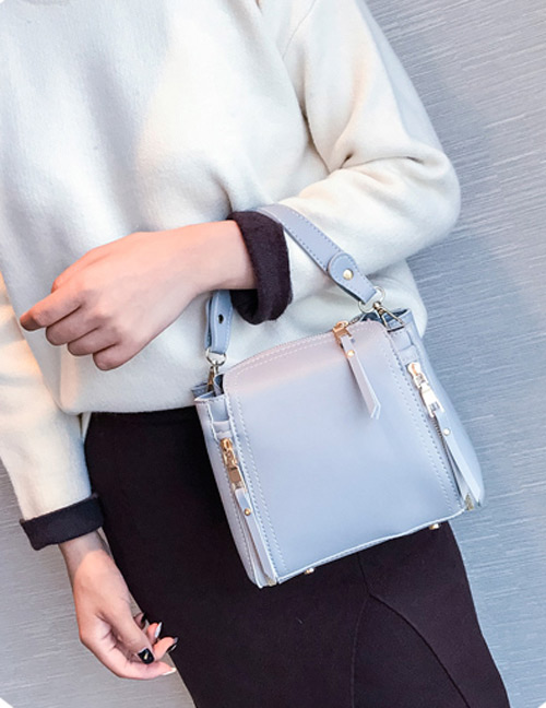 Elegant Gray Pure Color Decorated Tassel Handbag