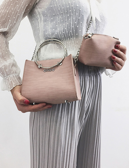 Fashion Pink Circular Ring Decorated Shoulder Bag(2pcs)