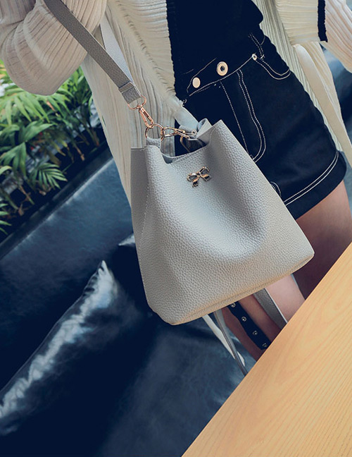 Fashion Gray Bowknot Decorated Pure Color Handbag (2pcs)
