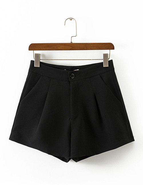 Fashion Black Pure Color Decorated Shorts