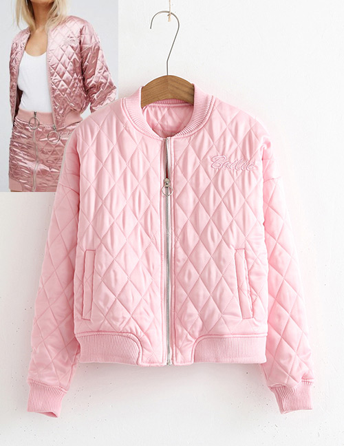 Fashion Pink Letter Decorated Pure Color Jacket