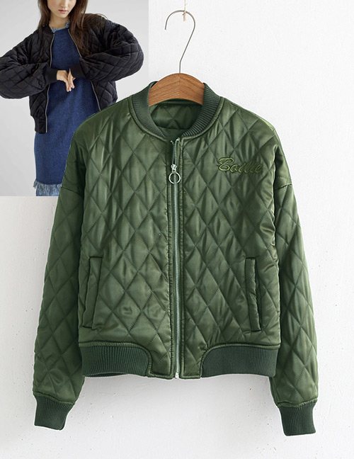 Fashion Army Green Letter Decorated Pure Color Jacket