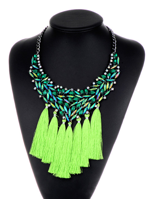 Bohemia Green Hollow Out Decorated Tassel Necklace