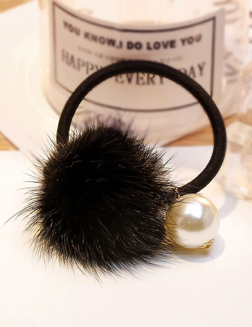 Fashion Black Pearl&fuzzy Ball Decorated Hair Band