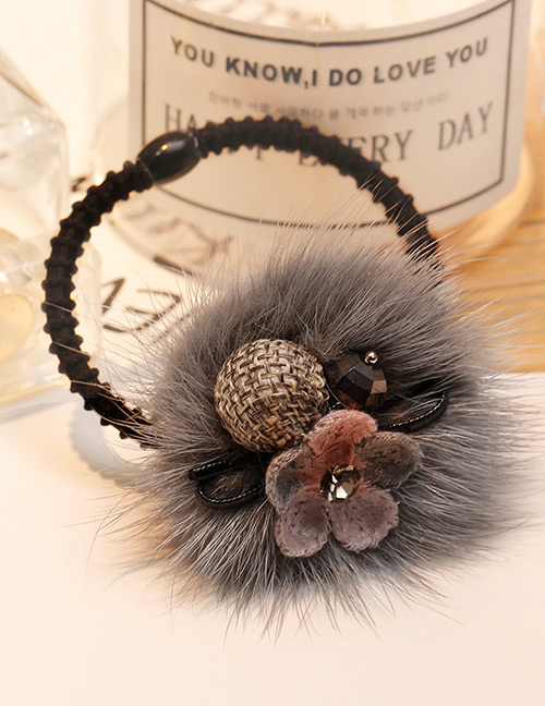 Fashion Gray Flower&fuzzy Ball Decorated Hair Band