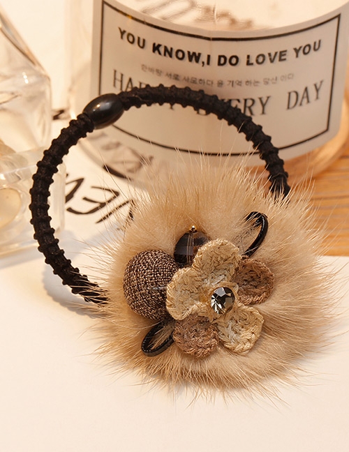 Fashion Khaki Flower&fuzzy Ball Decorated Hair Band