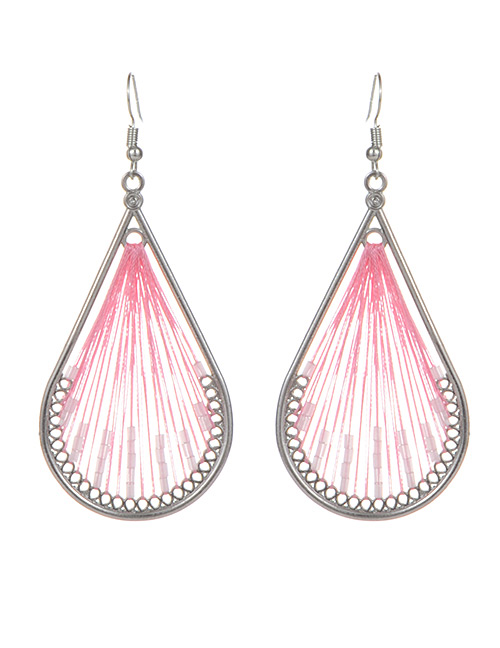 Trendy Pink Water Drop Shape Decorated Hollow Out Earrings