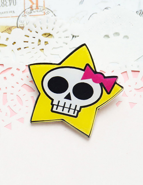 Lovely Yellow+white Skeleton&stars Decorated Brooch