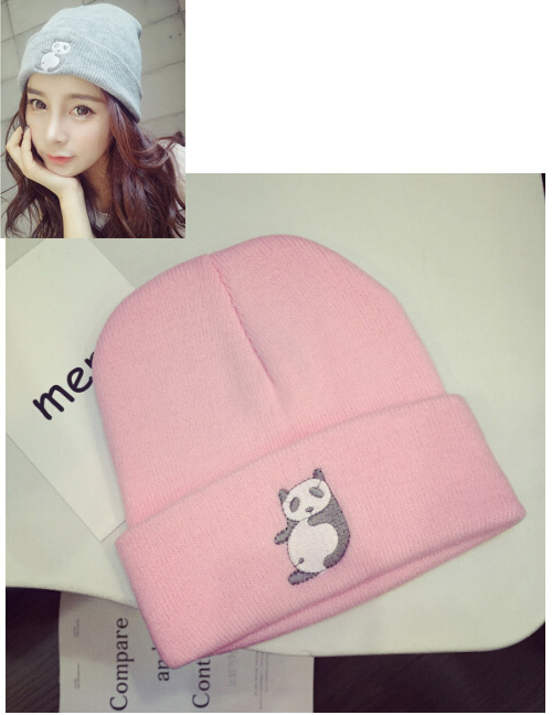 Lovely Pink Embroidered Panda Decorated Simple Cap
