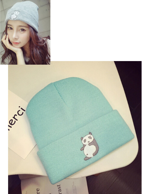 Lovely Blue Embroidered Panda Decorated Simple Cap