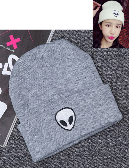 Lovely Gray Alien Pattern Decorated Pure Color Cap