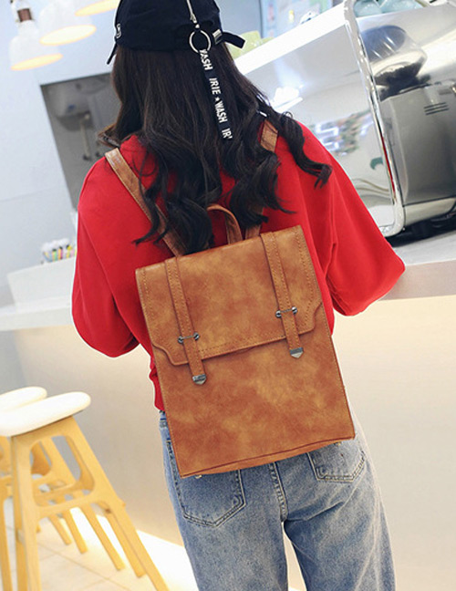 Fashion Light Brown Pure Color Decorated Backpack