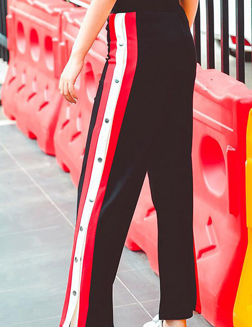 Fashion Red+white+black Rivet Decorated Trousers