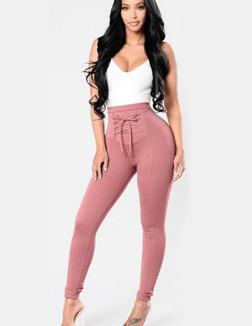 Fashion Pink Pure Color Decorated Trousers