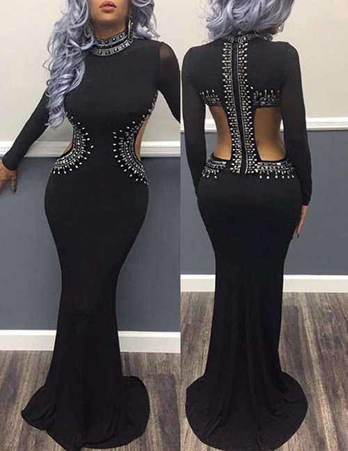 Fashion Black Pure Color Decorated Dress