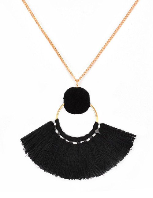 Fashion Black Tassel Decorated Pom Necklace