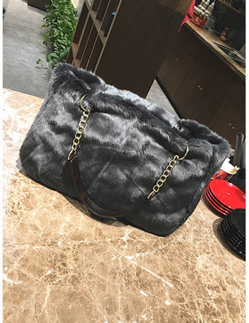 Trendy Dark Gray Pure Color Decorated Square Shape Handbag