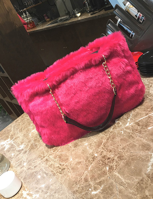 Trendy Plum Red Pure Color Decorated Square Shape Handbag